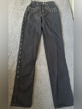 Vintage Rocky Mountain Jeans (Rockies) Black Studded High Rise 23x36 Long